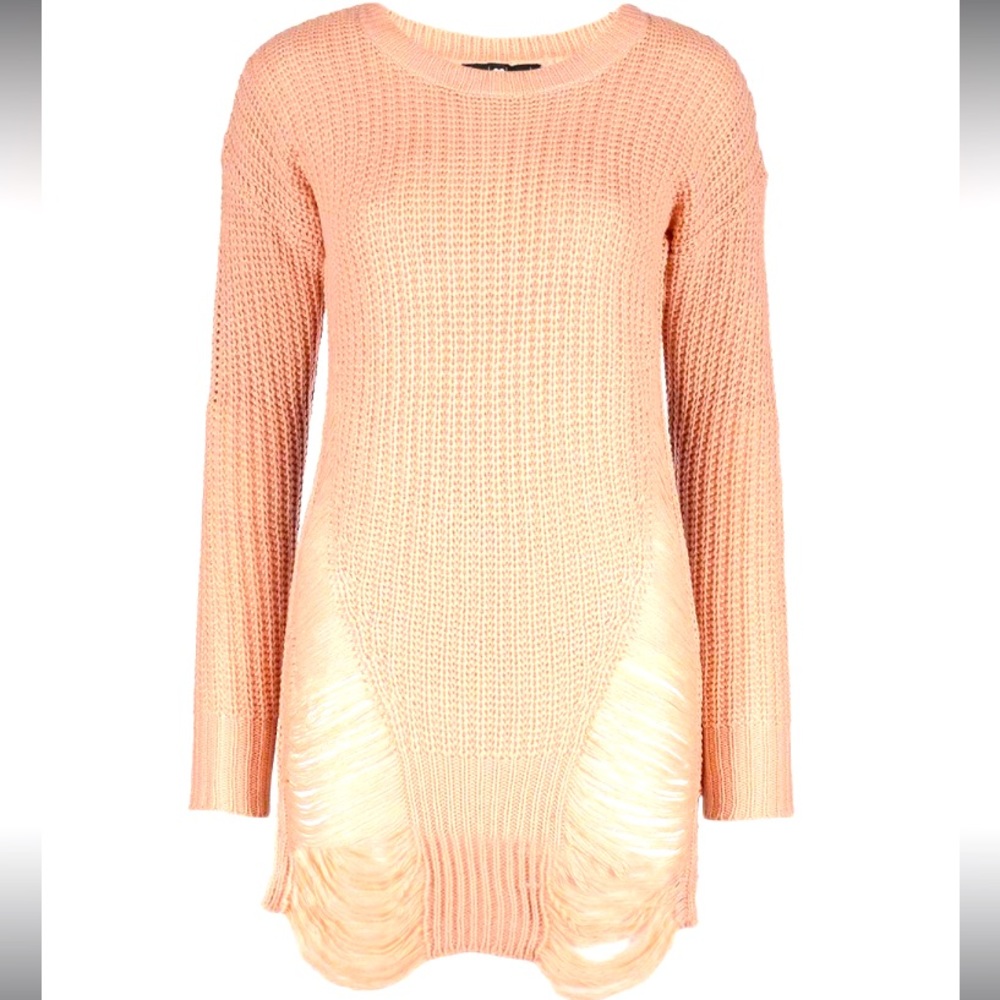 *****Like New***** Women’s Destructed Drop-Needle Hi-Low Crewneck Sweater.